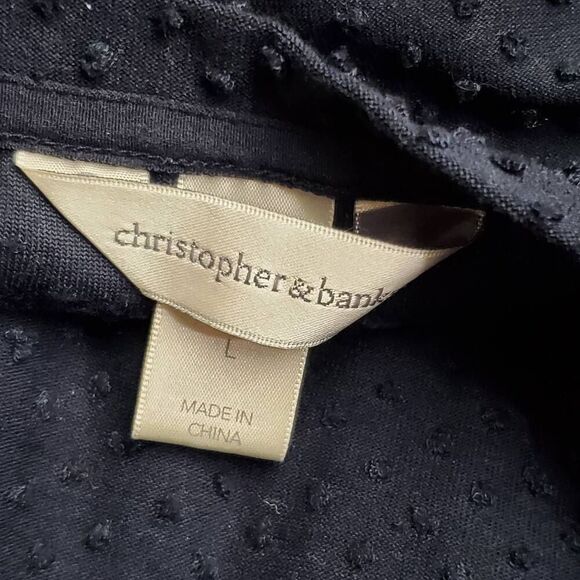Christopher & Banks Navy Blue Dot Texture Knit Top Size L Short Sleeve Pullover - Picture 4 of 6